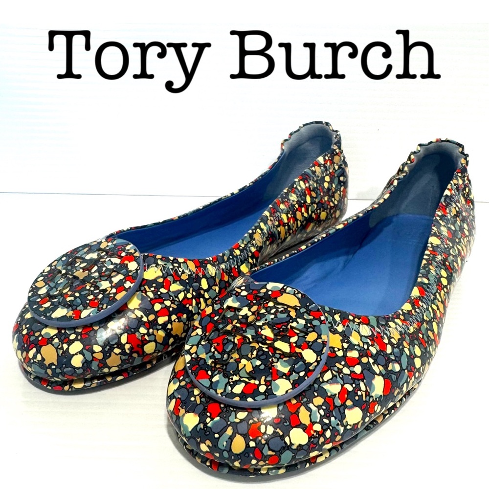 New Tory Burch Minnie Festival Blue Leather Ballet Flats Size 9.5